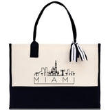 Miami Canvas Tote Bag Travel Vacation Tote Employee and Client Gift Wedding Favor Birthday Welcome Tote Bag Bridesmaid Gift - Aaria Tees Aaria Tees