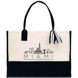 Miami Canvas Tote Bag Travel Vacation Tote Employee and Client Gift Wedding Favor Birthday Welcome Tote Bag Bridesmaid Gift - Aaria Tees Aaria Tees