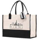Miami Canvas Tote Bag Travel Vacation Tote Employee and Client Gift Wedding Favor Birthday Welcome Tote Bag Bridesmaid Gift - Aaria Tees Aaria Tees