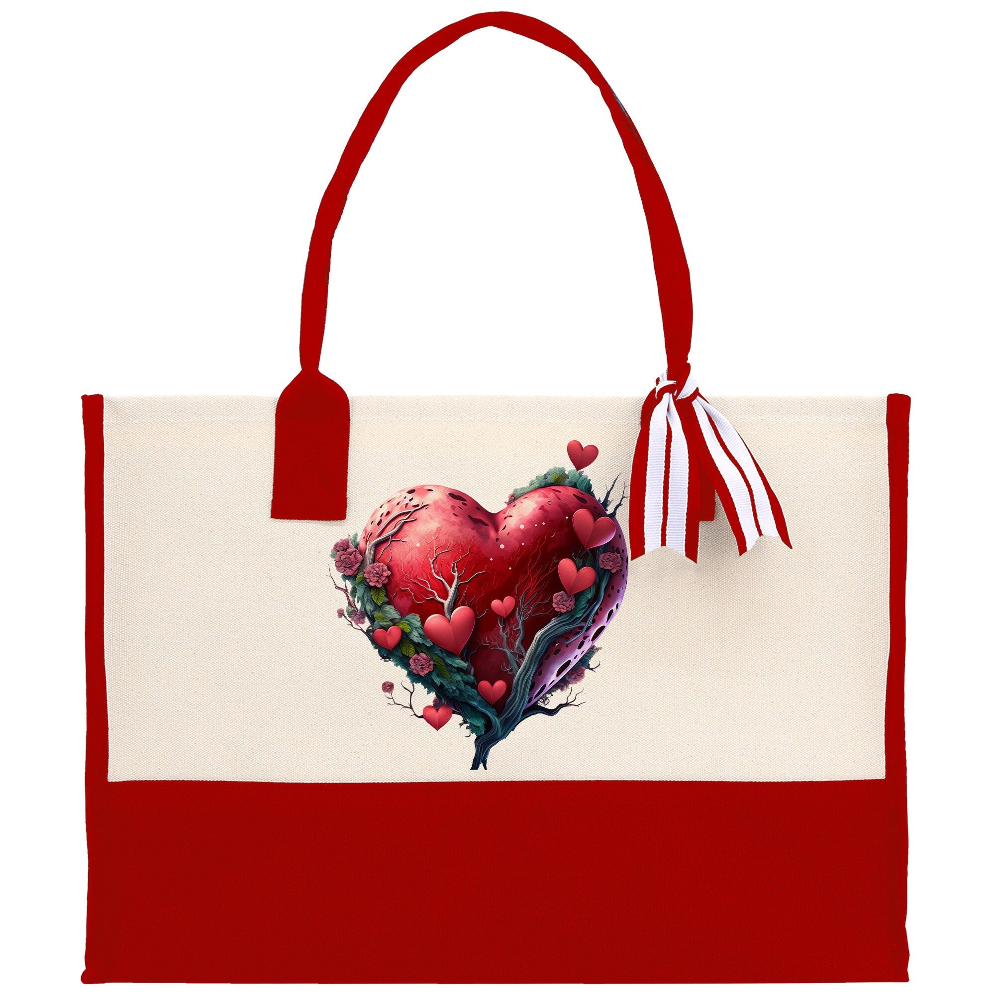Heart Canvas Tote Bag Happy Valentines Day Gift for Her Love Tote Bag Lovers Gift Mother Day Gift Cute Valentines Gift - Aaria Tees Aaria Tees