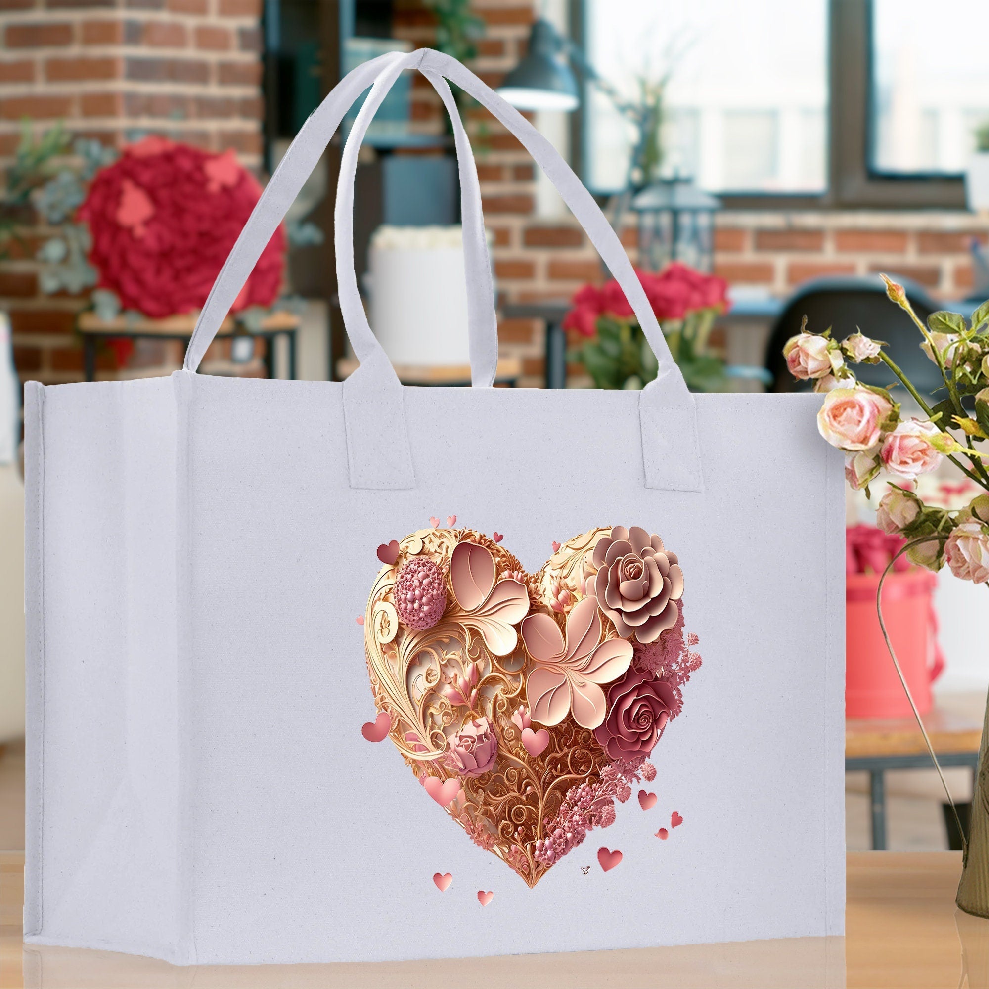 Heart Canvas Tote Bag Happy Valentines Day Gift for Her Love Tote Bag Lovers Gift Mother Day Gift Cute Valentines Gift - Aaria Tees Aaria Tees