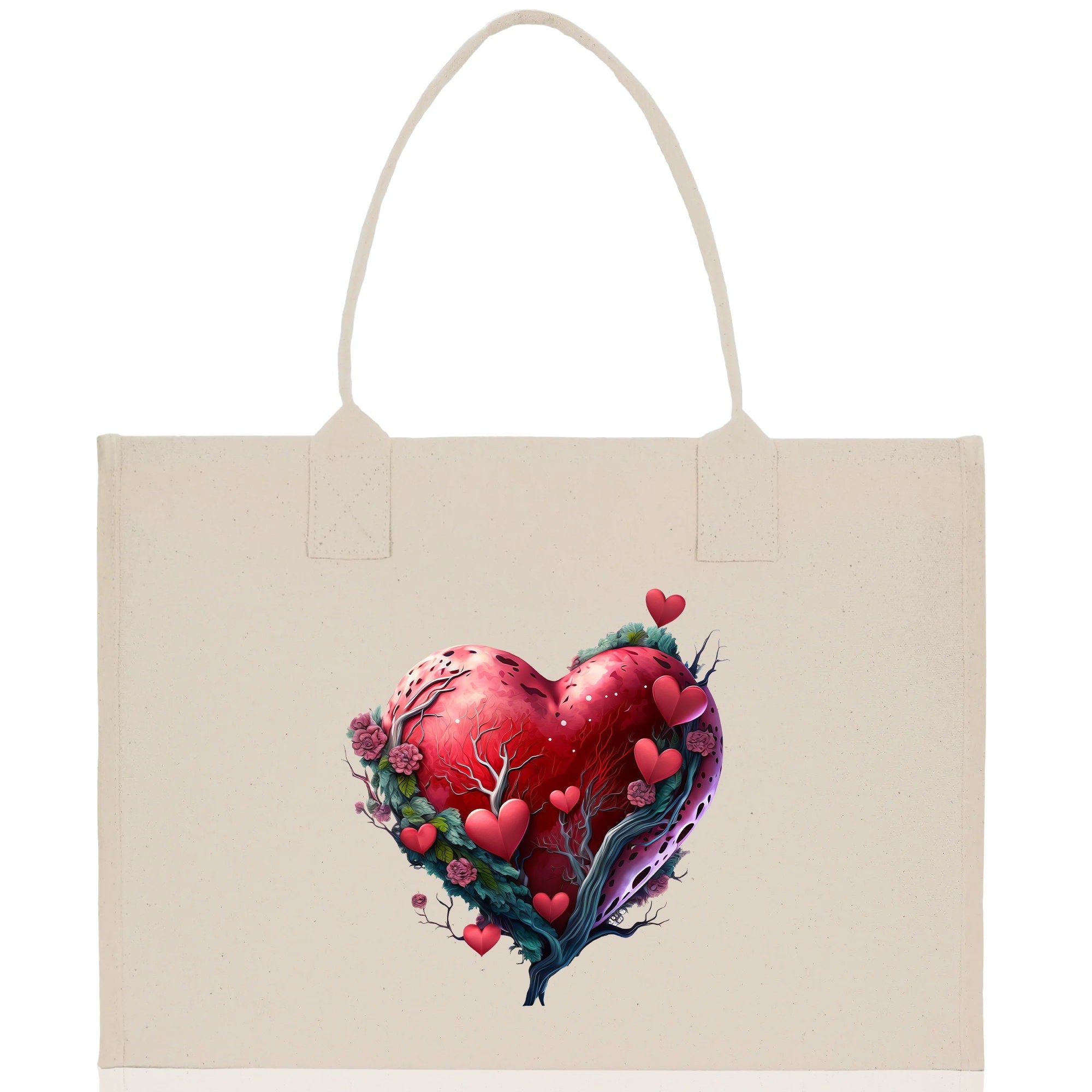 Heart Canvas Tote Bag Happy Valentines Day Gift for Her Love Tote Bag Lovers Gift Mother Day Gift Cute Valentines Gift - Aaria Tees Aaria Tees