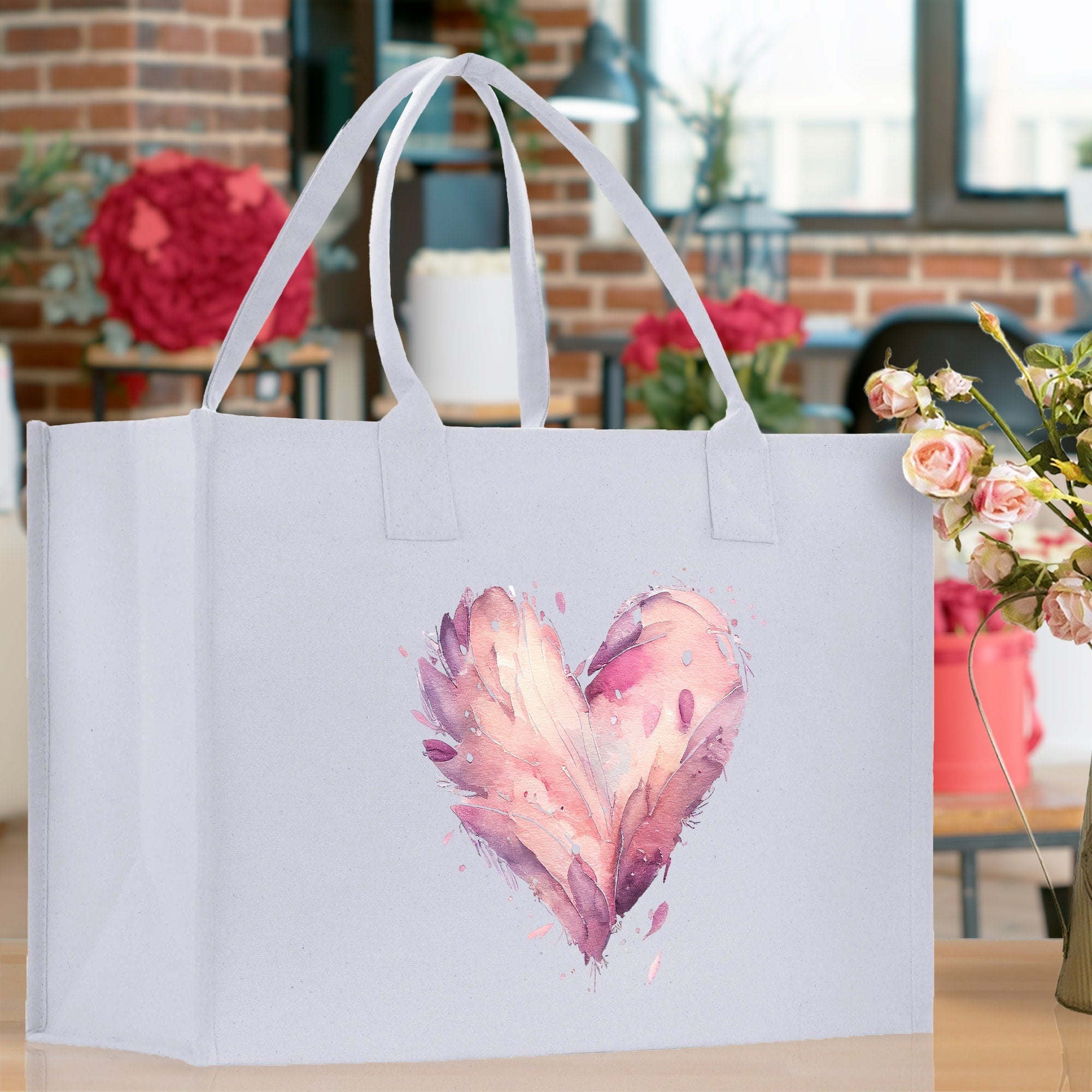 Heart Canvas Tote Bag Happy Valentines Day Gift for Her Love Tote Bag Lovers Gift Mother Day Gift Cute Valentines Gift - Aaria Tees Aaria Tees