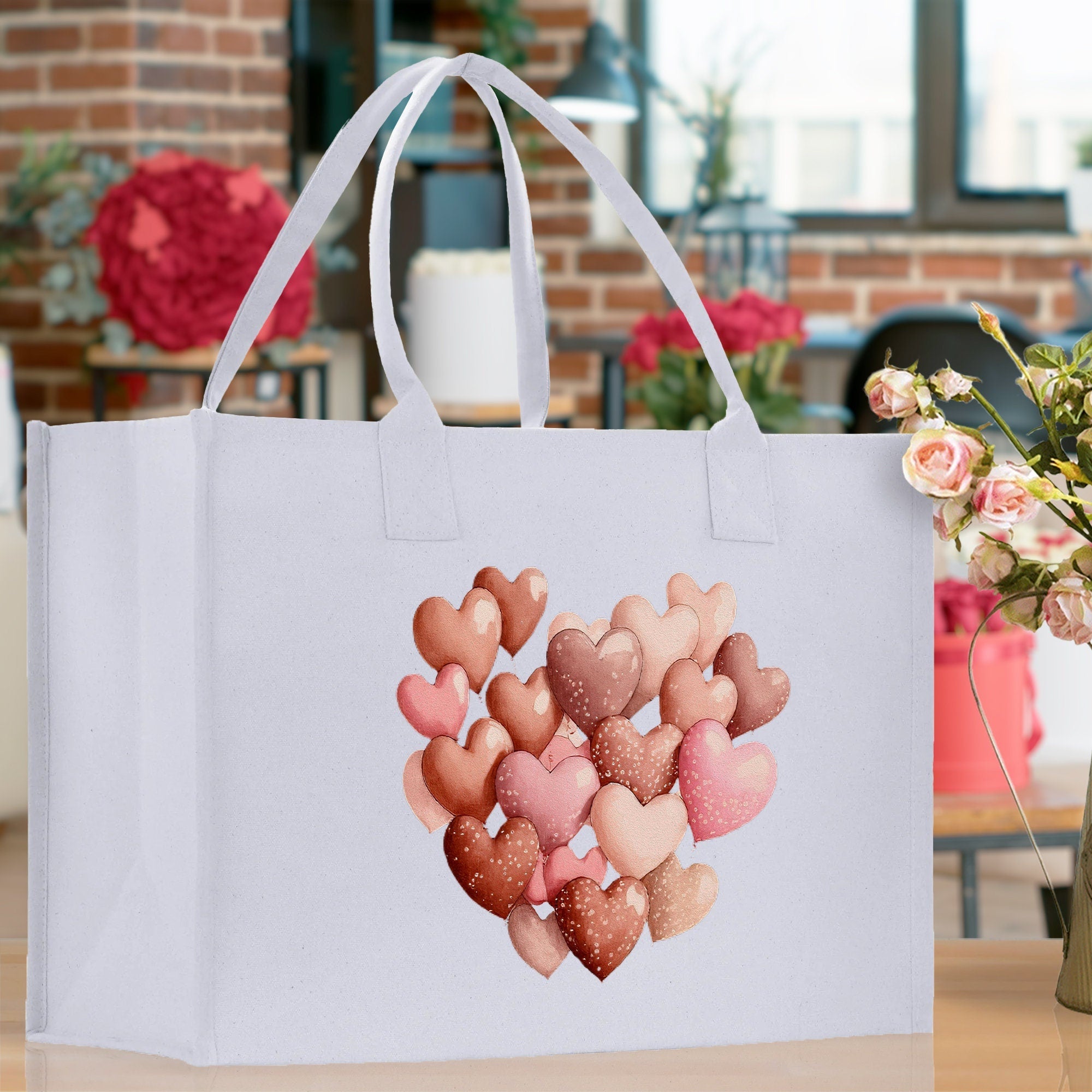Heart Canvas Tote Bag Happy Valentines Day Gift for Her Love Tote Bag Lovers Gift Mother Day Gift Cute Valentines Gift - Aaria Tees Aaria Tees