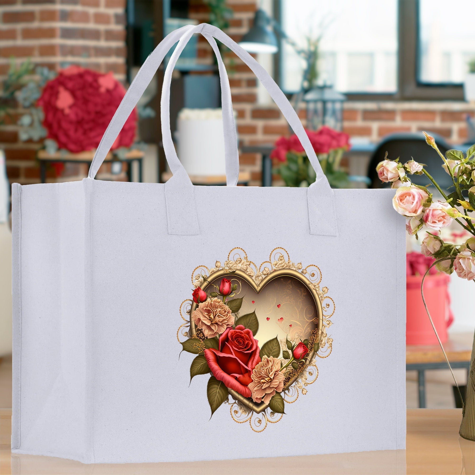 Heart Canvas Tote Bag Happy Valentines Day Gift for Her Love Tote Bag Lovers Gift Mother Day Gift Cute Valentines Gift - Aaria Tees Aaria Tees