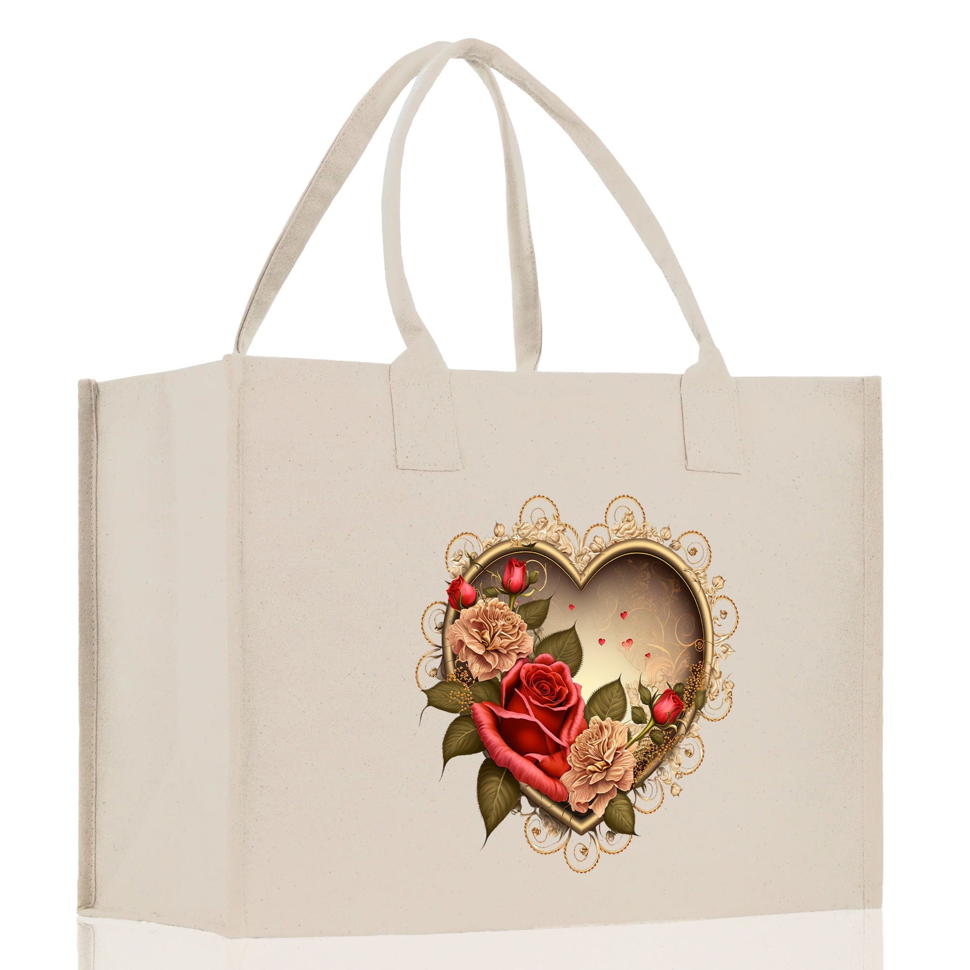 Heart Canvas Tote Bag Happy Valentines Day Gift for Her Love Tote Bag Lovers Gift Mother Day Gift Cute Valentines Gift - Aaria Tees Aaria Tees