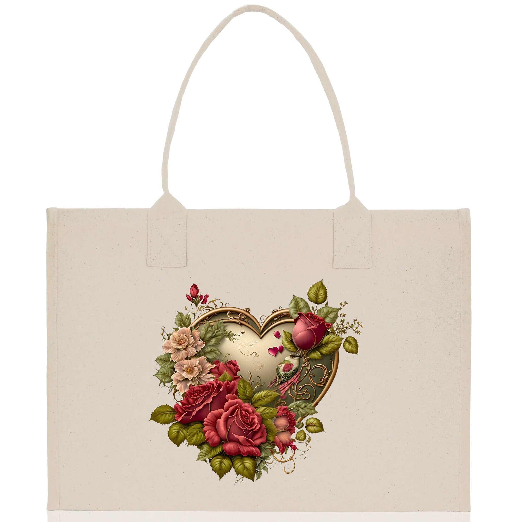 Heart Canvas Tote Bag Happy Valentines Day Gift for Her Love Tote Bag Lovers Gift Mother Day Gift Cute Valentines Gift - Aaria Tees Aaria Tees