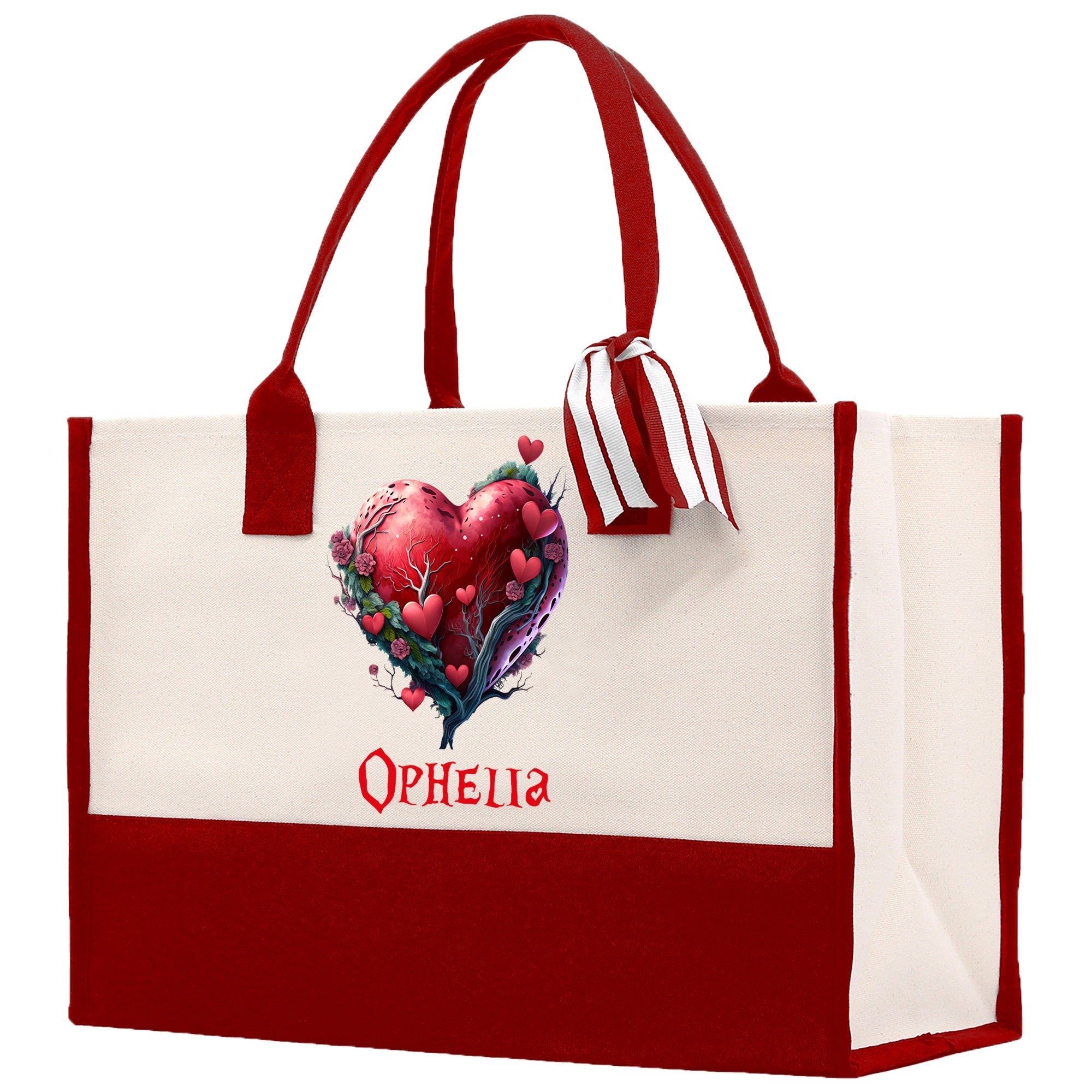 Personalized Heart Canvas Tote Bag Happy Valentines Day Gift Love Tote Bag Customize Lovers Gift Mother Day Gift Cute Valentines Gift - Aaria Tees Aaria Tees