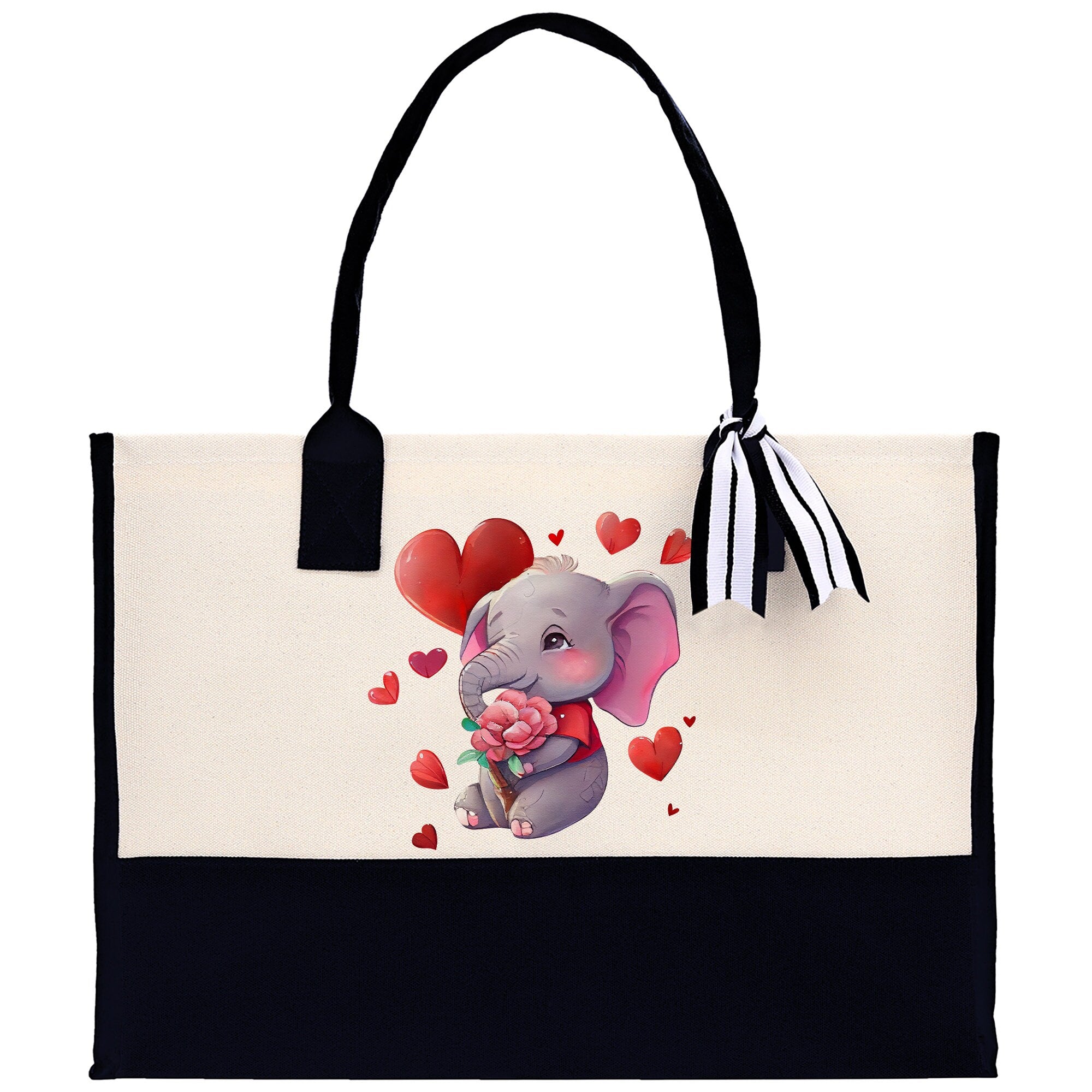 Cute Elephant Heart Canvas Tote Bag Happy Valentines Day Gift for Her Love Tote Bag Lovers Gift Mother Day Gift Cute Valentines Gift - Aaria Tees Aaria Tees