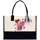 Cute Elephant Heart Canvas Tote Bag Happy Valentines Day Gift for Her Love Tote Bag Lovers Gift Mother Day Gift Cute Valentines Gift - Aaria Tees Aaria Tees