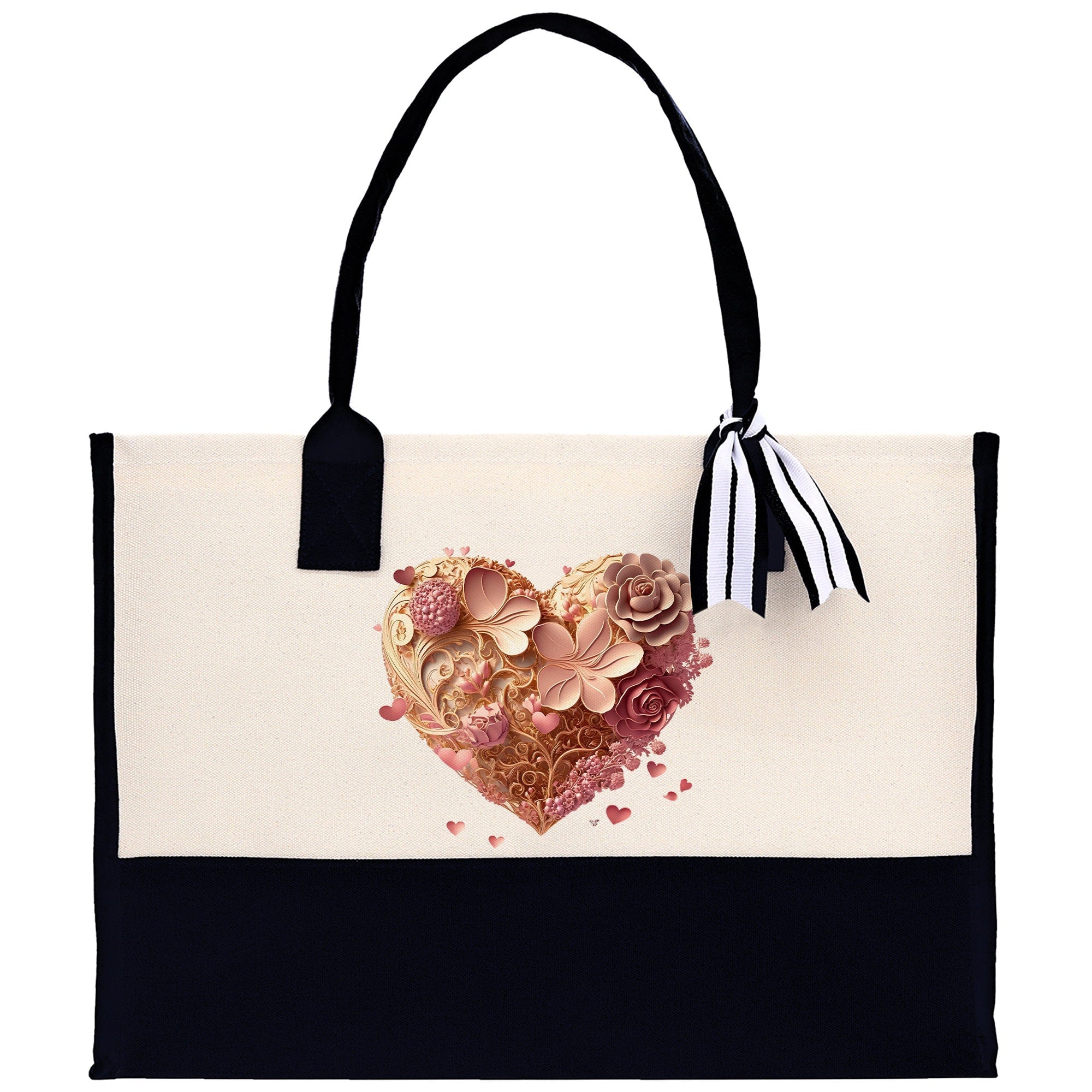 Heart Canvas Tote Bag Happy Valentines Day Gift for Her Love Tote Bag Lovers Gift Mother Day Gift Cute Valentines Gift - Aaria Tees Aaria Tees