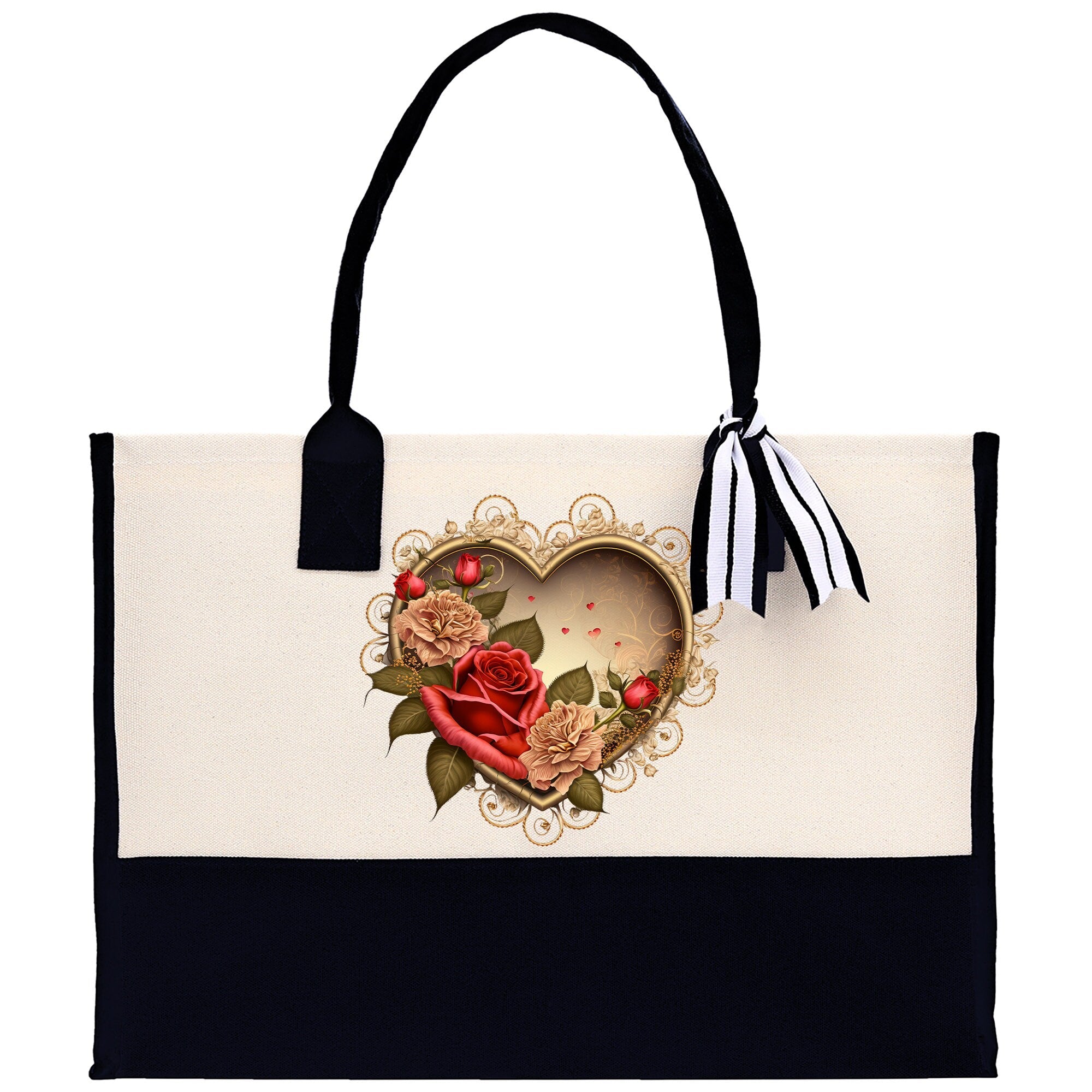 Heart Canvas Tote Bag Happy Valentines Day Gift for Her Love Tote Bag Lovers Gift Mother Day Gift Cute Valentines Gift - Aaria Tees Aaria Tees