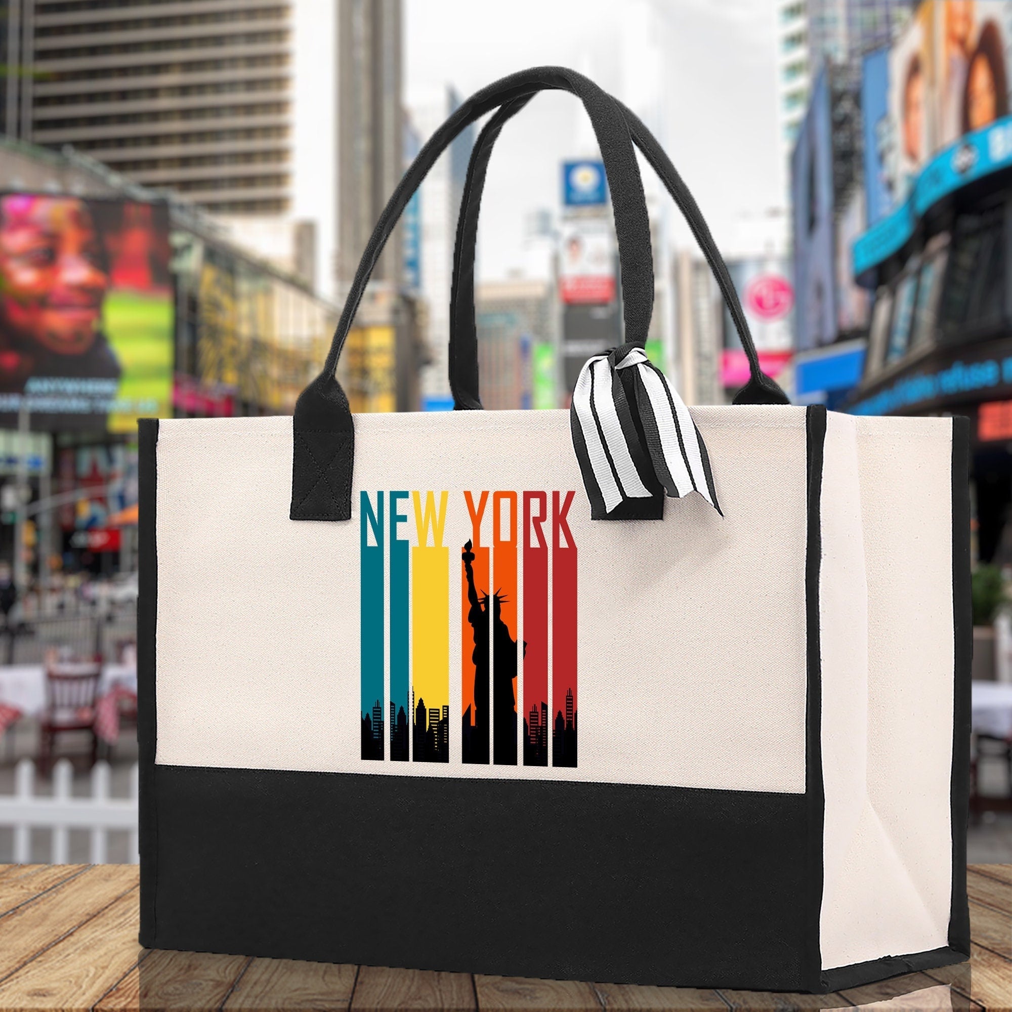 New York Cotton Canvas Tote Bag NY Travel Vacation Tote Employee and Client Gift NYC Wedding Favor Birthday Welcome Tote Bag Bridesmaid Gift - Aaria Tees Aaria Tees