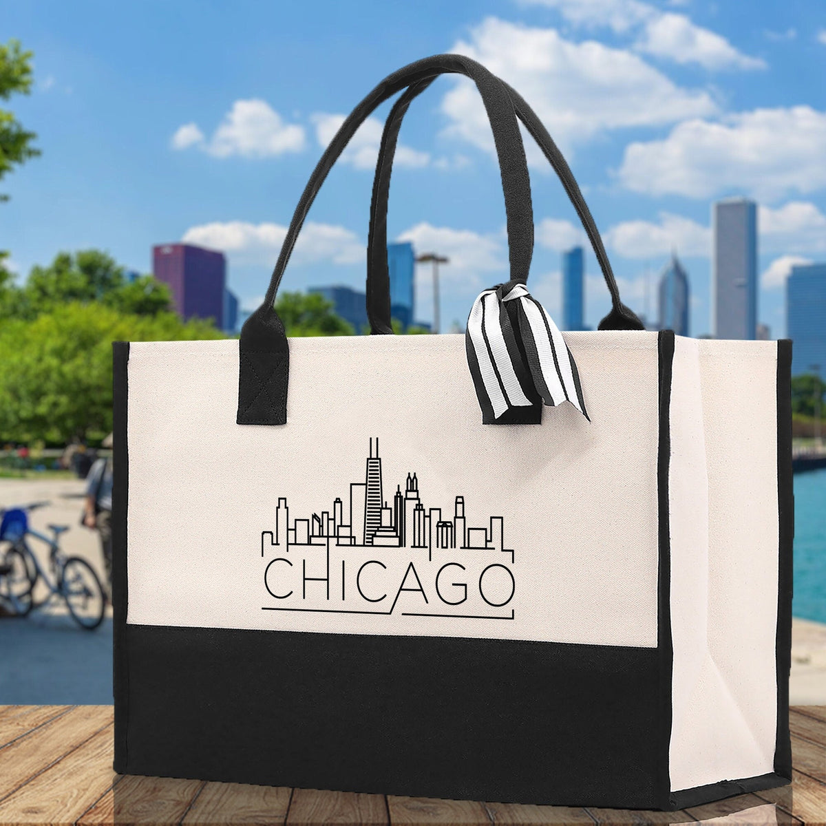 Chicago Cotton Canvas Tote Bag Travel Vacation Tote Employee and Client Gift Wedding Favor Birthday Welcome Tote Bag Bridesmaid Gift - Aaria Tees