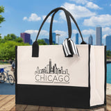 Chicago Cotton Canvas Tote Bag Travel Vacation Tote Employee and Client Gift Wedding Favor Birthday Welcome Tote Bag Bridesmaid Gift - Aaria Tees Aaria Tees
