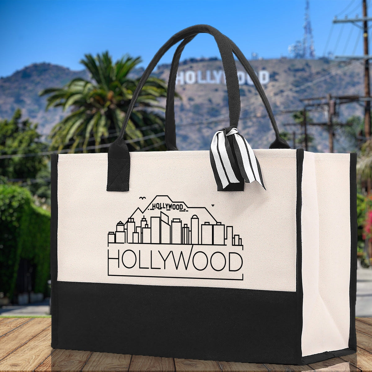 Hollywood Cotton Canvas Tote Bag Travel Vacation Tote Employee and Client Gift Wedding Favor Birthday Welcome Tote Bag Bridesmaid Gift - Aaria Tees