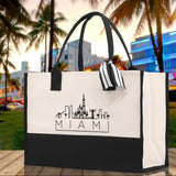 Miami Canvas Tote Bag Travel Vacation Tote Employee and Client Gift Wedding Favor Birthday Welcome Tote Bag Bridesmaid Gift - Aaria Tees Aaria Tees