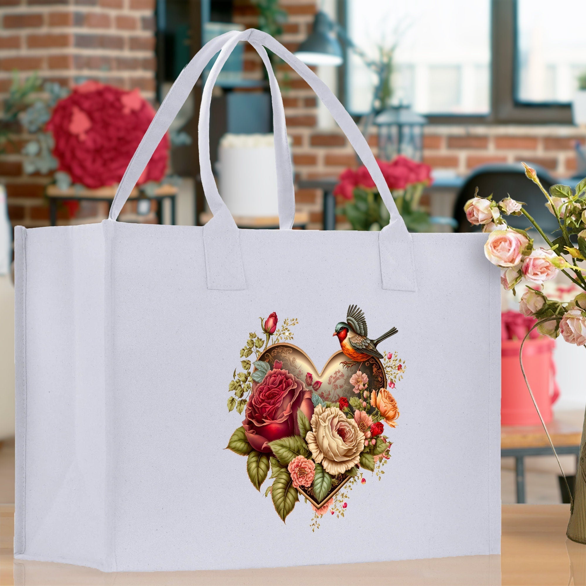 Heart Canvas Tote Bag Happy Valentines Day Gift for Her Love Tote Bag Lovers Gift Mother Day Gift Cute Valentines Gift - Aaria Tees Aaria Tees