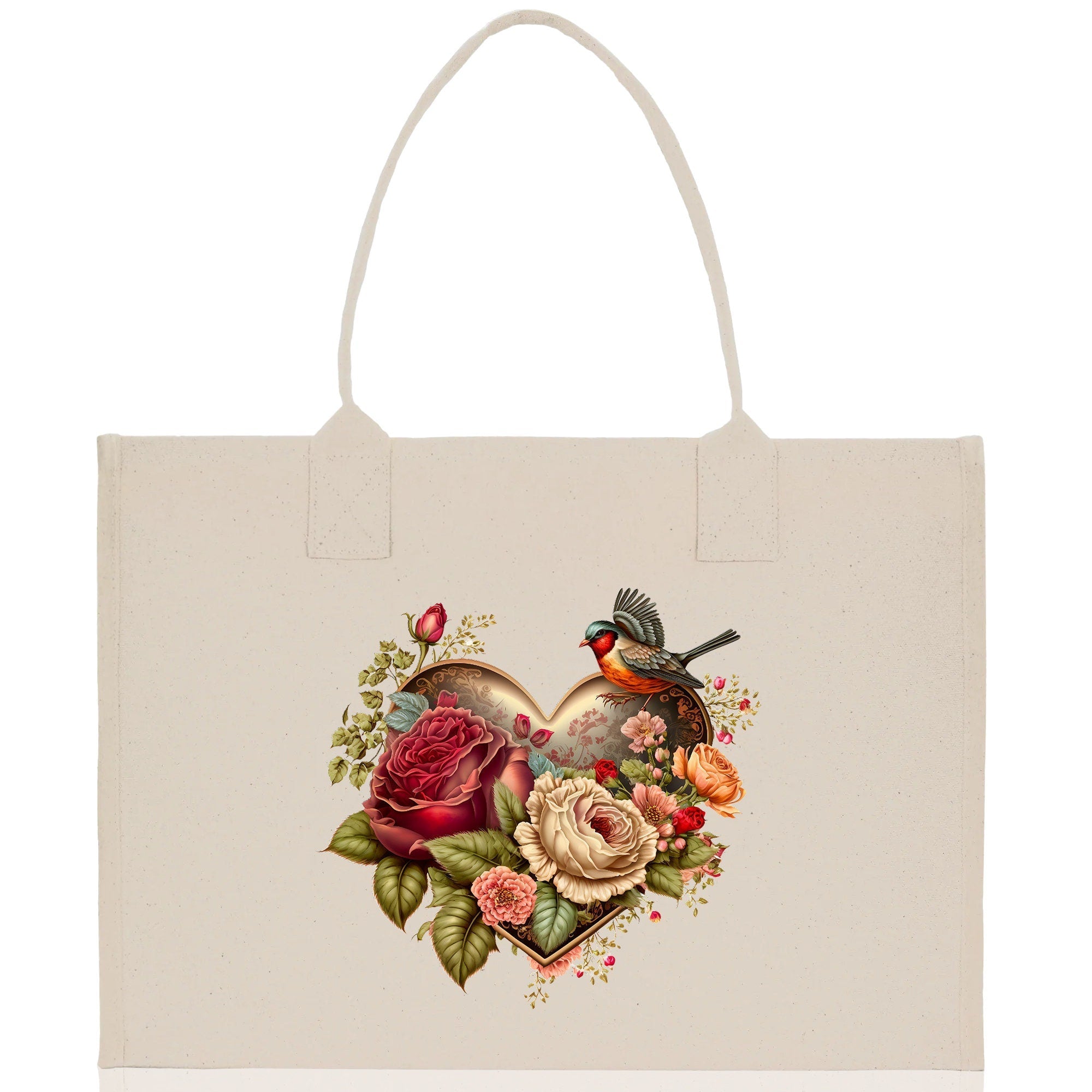 Heart Canvas Tote Bag Happy Valentines Day Gift for Her Love Tote Bag Lovers Gift Mother Day Gift Cute Valentines Gift - Aaria Tees Aaria Tees