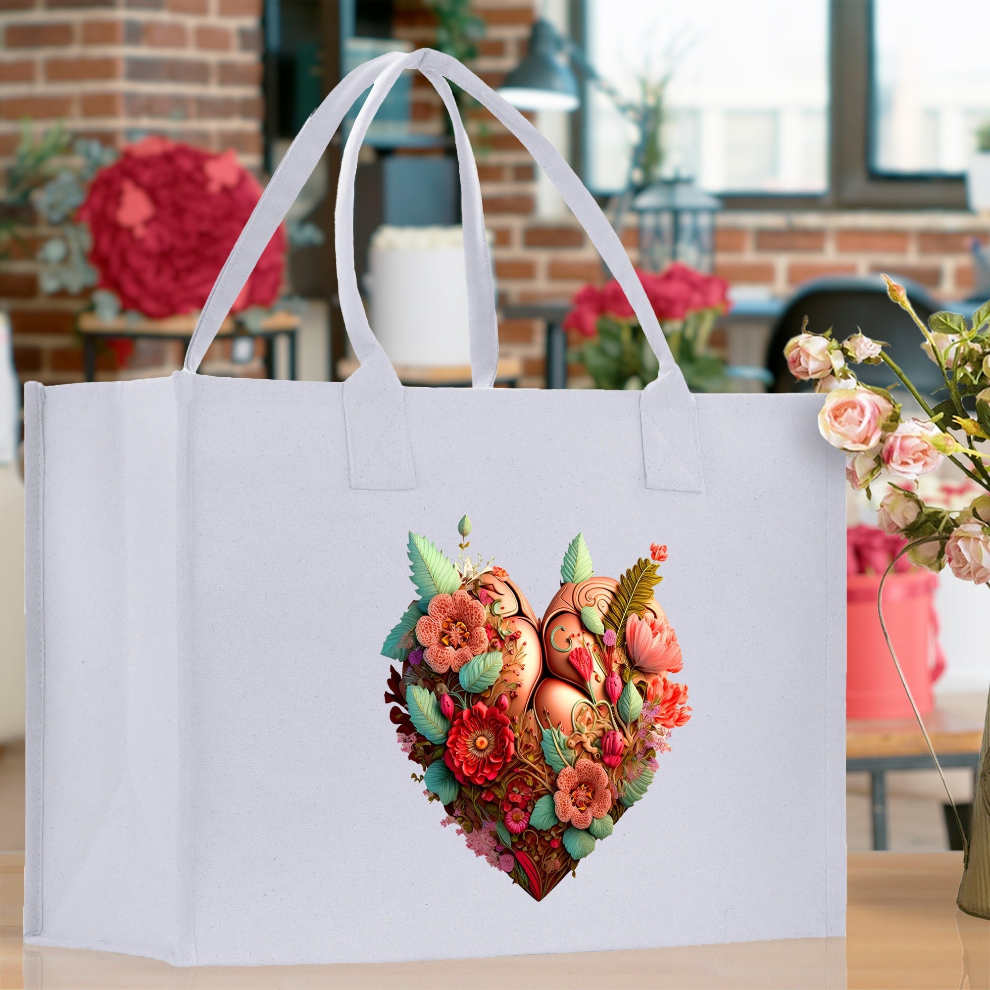 Heart Canvas Tote Bag Happy Valentines Day Gift for Her Love Tote Bag Lovers Gift Mother Day Gift Cute Valentines Gift - Aaria Tees Aaria Tees