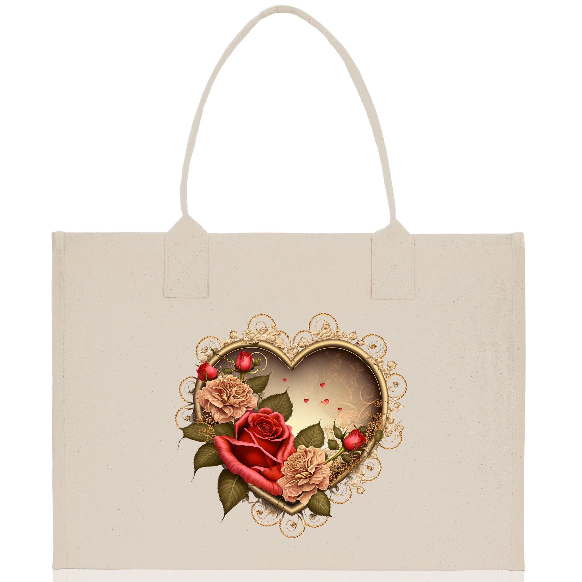 Heart Canvas Tote Bag Happy Valentines Day Gift for Her Love Tote Bag Lovers Gift Mother Day Gift Cute Valentines Gift - Aaria Tees Aaria Tees