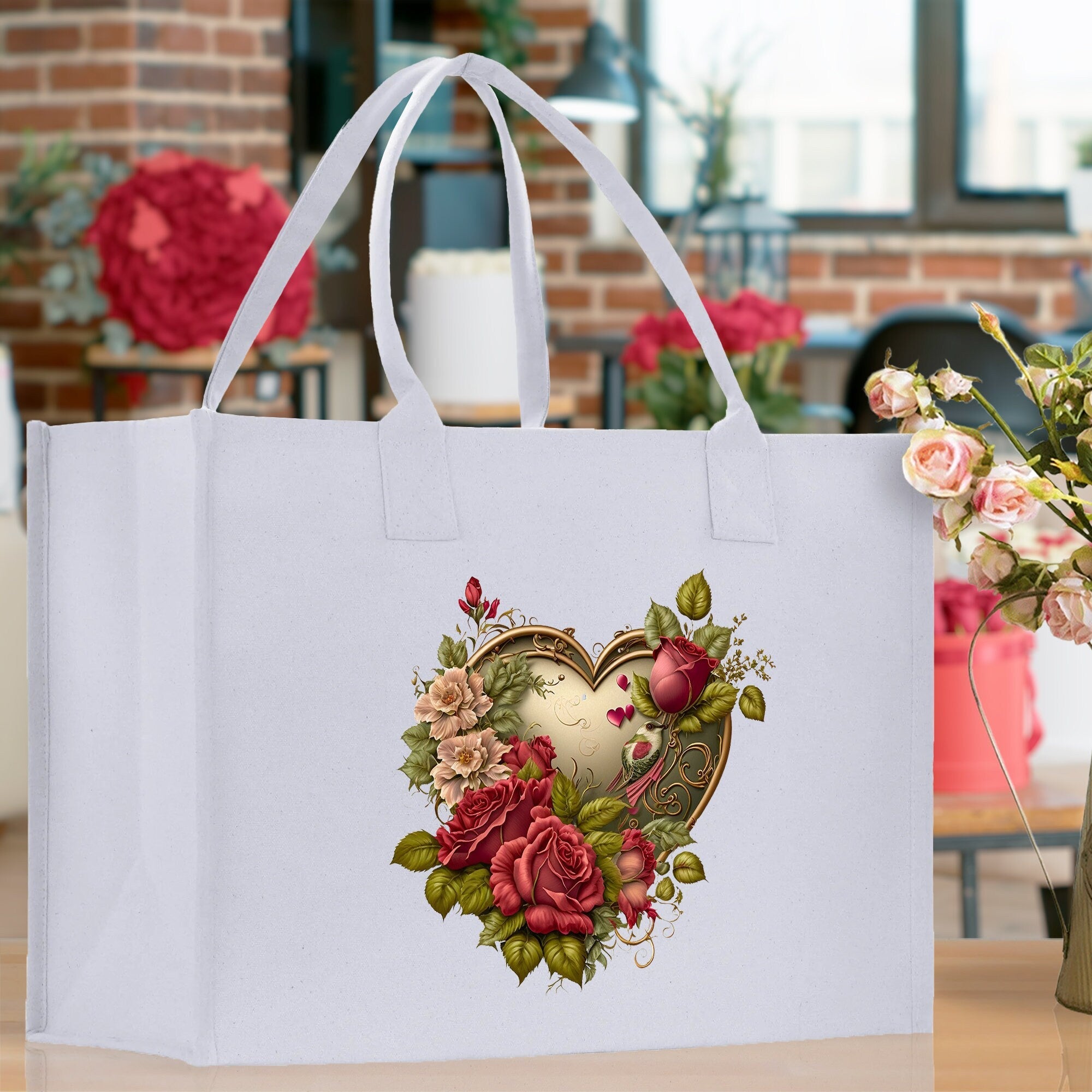 Heart Canvas Tote Bag Happy Valentines Day Gift for Her Love Tote Bag Lovers Gift Mother Day Gift Cute Valentines Gift - Aaria Tees Aaria Tees