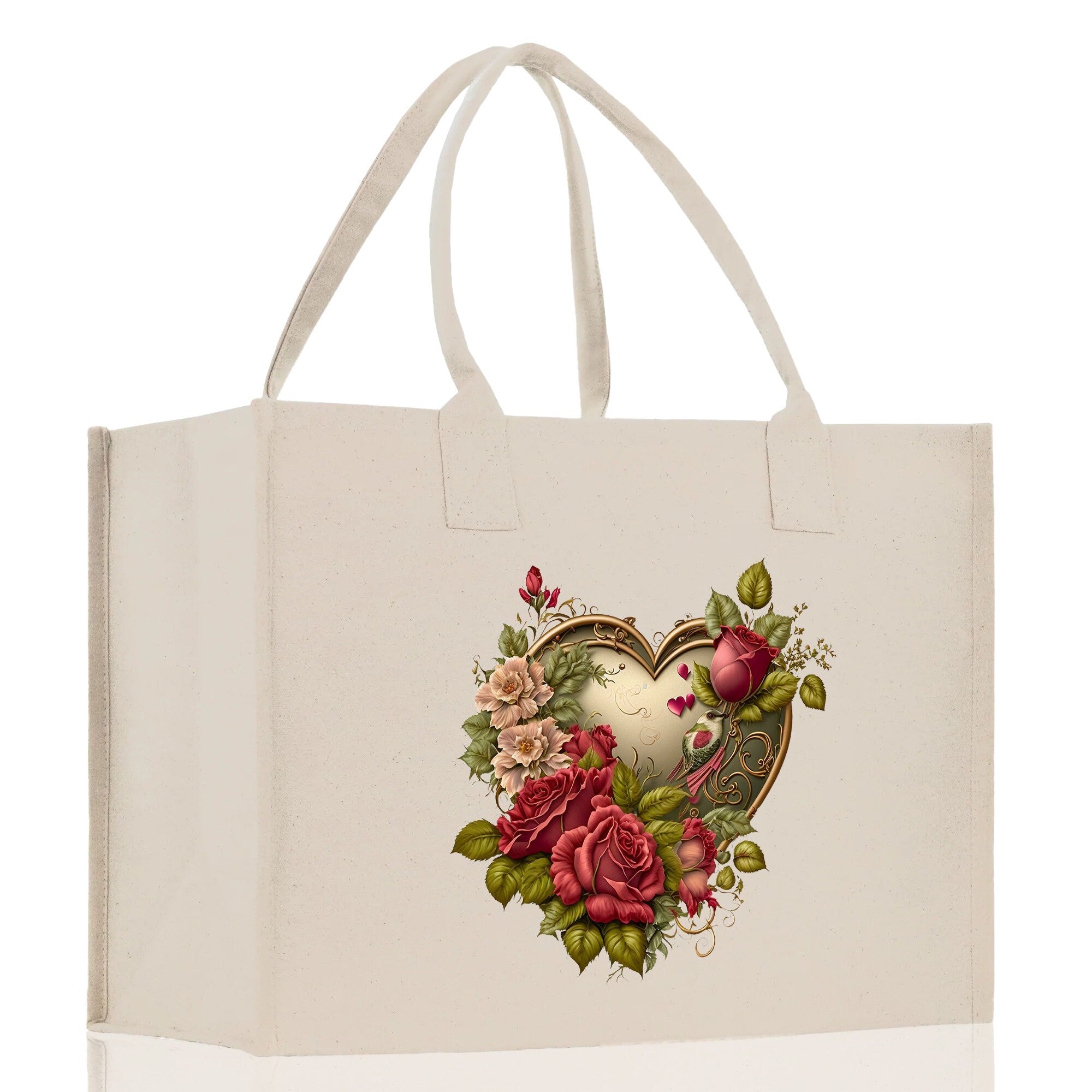 Heart Canvas Tote Bag Happy Valentines Day Gift for Her Love Tote Bag Lovers Gift Mother Day Gift Cute Valentines Gift - Aaria Tees Aaria Tees