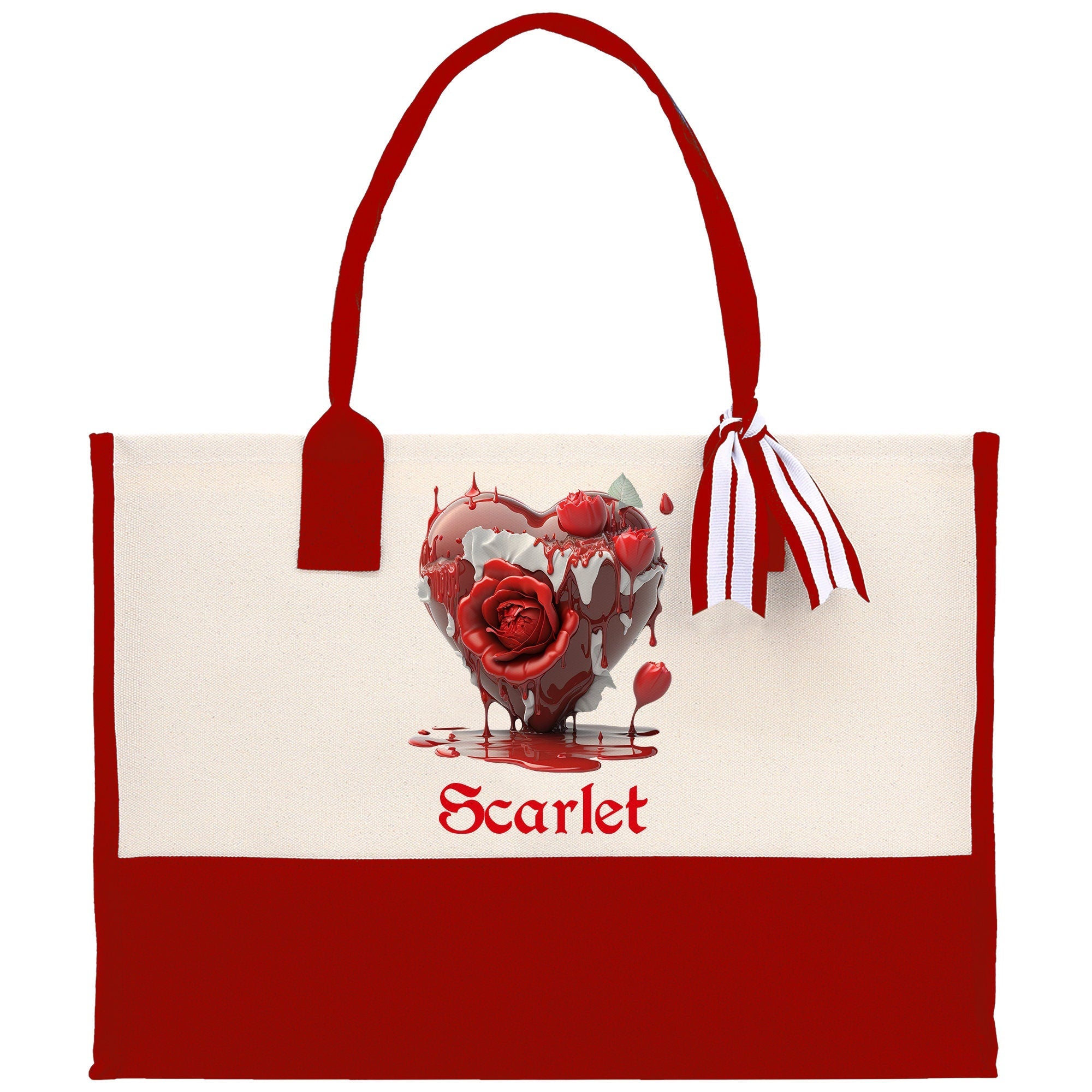 Personalized Heart Canvas Tote Bag Happy Valentines Day Gift Love Tote Bag Customize Lovers Gift Mother Day Gift Cute Valentines Gift - Aaria Tees Aaria Tees