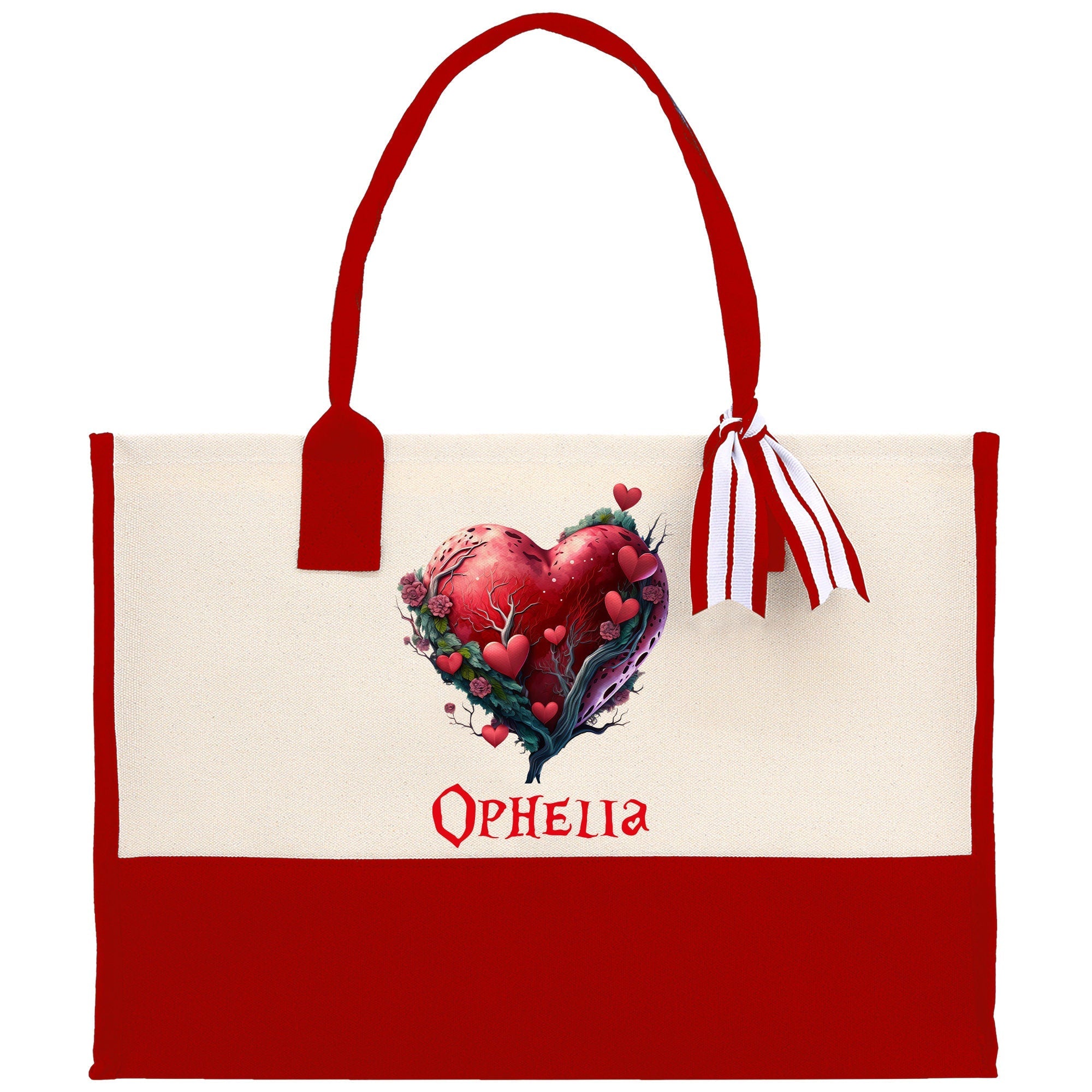 Personalized Heart Canvas Tote Bag Happy Valentines Day Gift Love Tote Bag Customize Lovers Gift Mother Day Gift Cute Valentines Gift - Aaria Tees Aaria Tees