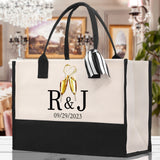 Initials and Date Customized Tote Bag 100% Cotton Canvas and Chic Personalized Tote Bag for Bridesmaid Anniversary Wedding Day Gift - Aaria Tees Aaria Tees