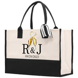 Initials and Date Customized Tote Bag 100% Cotton Canvas and Chic Personalized Tote Bag for Bridesmaid Anniversary Wedding Day Gift - Aaria Tees Aaria Tees