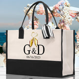Initials and Date Customized Tote Bag 100% Cotton Canvas and Chic Personalized Tote Bag for Bridesmaid Anniversary Wedding Day Gift - Aaria Tees Aaria Tees