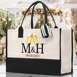 Initials and Date Customized Tote Bag 100% Cotton Canvas and Chic Personalized Tote Bag for Bridesmaid Anniversary Wedding Day Gift - Aaria Tees Aaria Tees