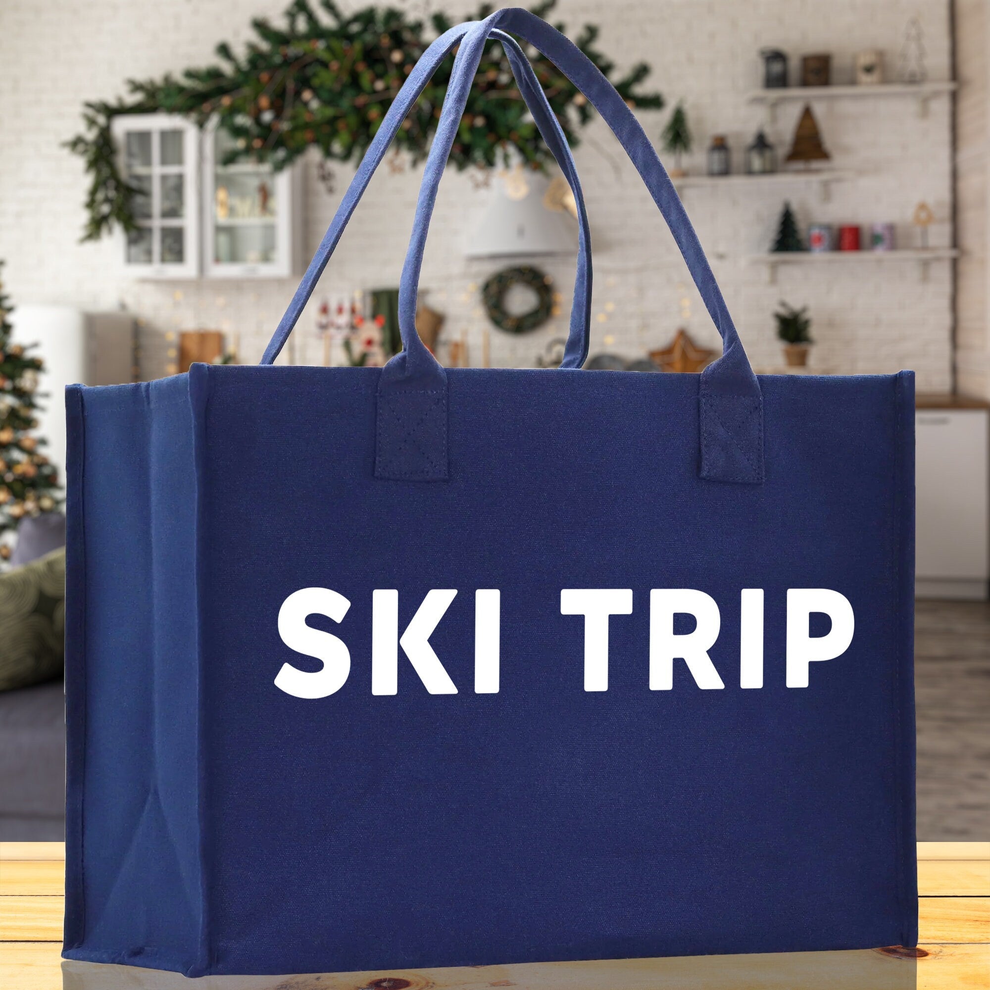 Ski Trip Cotton Canvas Chic Beach Tote Bag Multipurpose Tote Weekender Tote Gift for Her Outdoor Tote Vacation Tote Large Beach Bag - Aaria Tees Aaria Tees