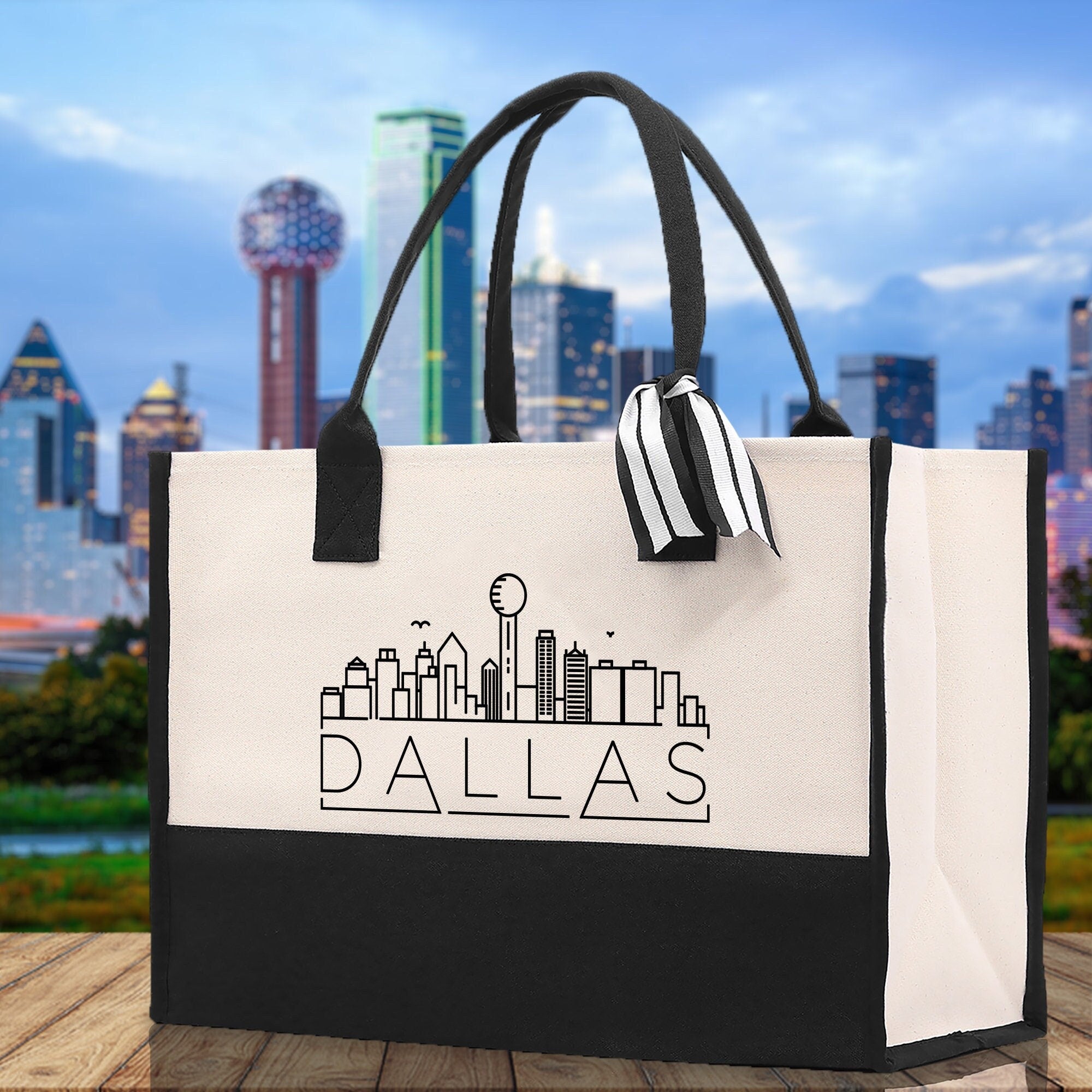 Dallas Cotton Canvas Tote Bag Travel Vacation Tote Employee and Client Gift Wedding Favor Birthday Welcome Tote Bag Bridesmaid Gift - Aaria Tees Aaria Tees
