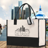Detroit Cotton Canvas Tote Bag Travel Vacation Tote Employee and Client Gift Wedding Favor Birthday Welcome Tote Bag Bridesmaid Gift - Aaria Tees Aaria Tees