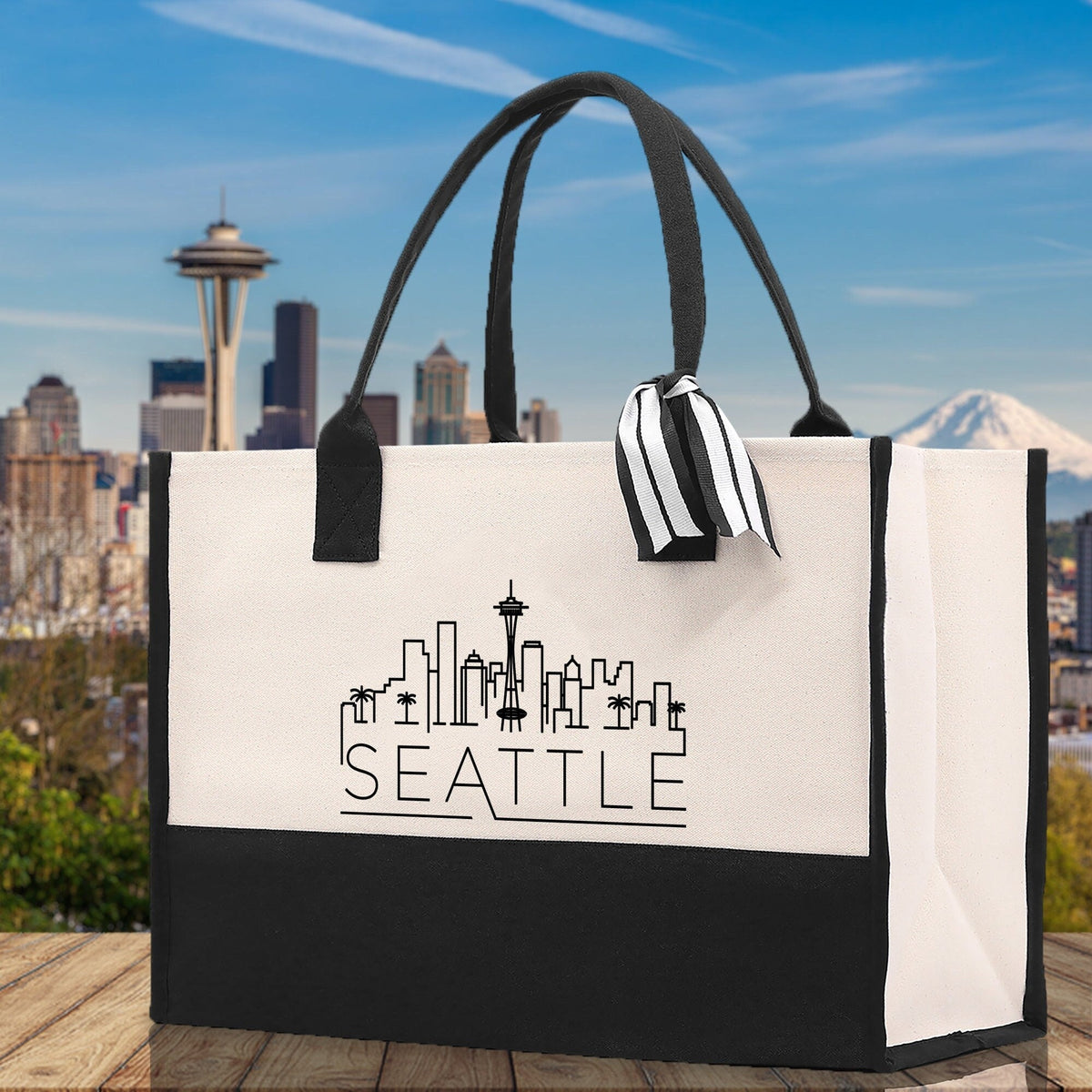 Seattle Canvas Tote Bag Travel Vacation Tote Employee and Client Gift Wedding Favor Birthday Welcome Tote Bag Bridesmaid Gift - Aaria Tees