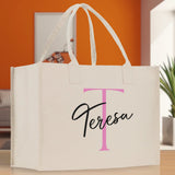 Initial and Name Cotton Canvas Tote Bag Personalized Bridesmaid Gift Bag Wedding Birthday Gift Custom Name Tote Maid of  Honor Wedding Gift - Aaria Tees Aaria Tees