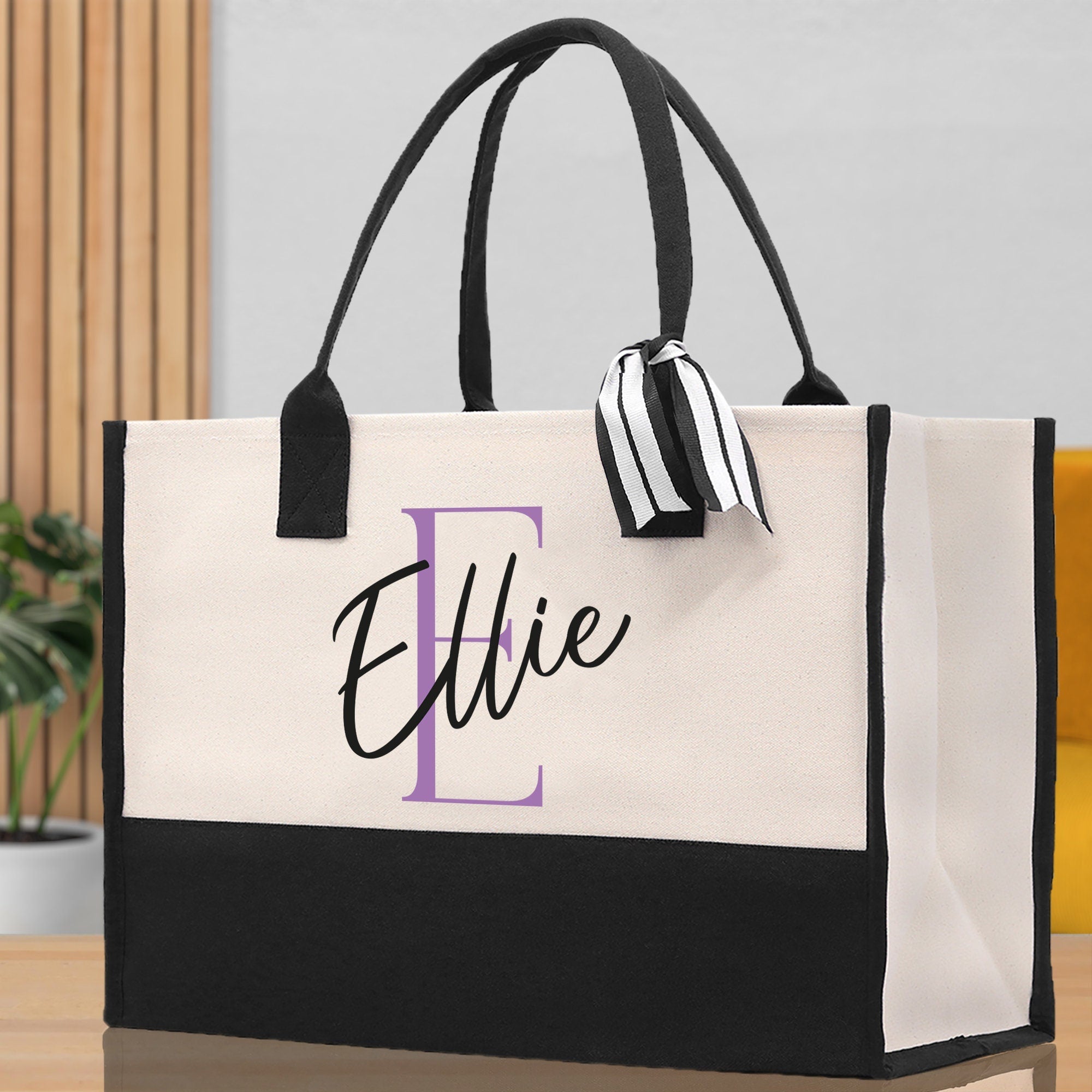 Initial and Name Cotton Canvas Tote Bag Personalized Bridesmaid Gift Bag Wedding Birthday Gift Custom Name Tote Maid of  Honor Wedding Gift - Aaria Tees Aaria Tees