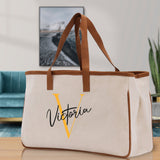Initial and Name Cotton Canvas Tote Bag Personalized Bridesmaid Gift Bag Wedding Birthday Gift Custom Name Tote Maid of  Honor Wedding Gift - Aaria Tees Aaria Tees