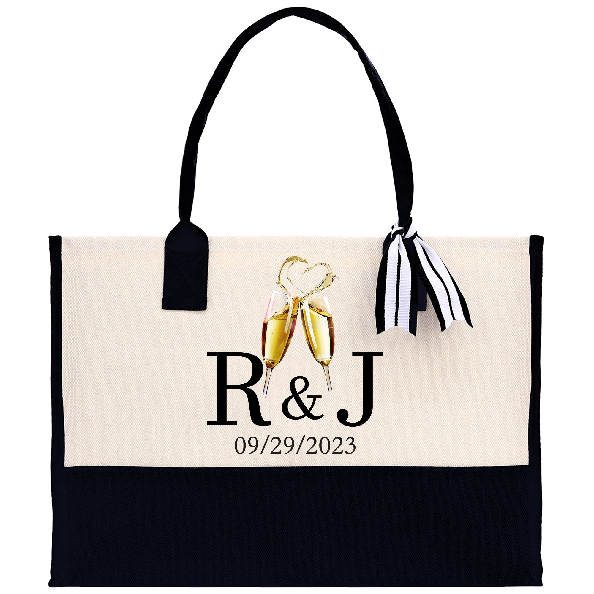 Initials and Date Customized Tote Bag 100% Cotton Canvas and Chic Personalized Tote Bag for Bridesmaid Anniversary Wedding Day Gift - Aaria Tees Aaria Tees