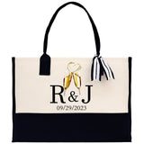 Initials and Date Customized Tote Bag 100% Cotton Canvas and Chic Personalized Tote Bag for Bridesmaid Anniversary Wedding Day Gift - Aaria Tees Aaria Tees