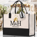 Initials and Date Customized Tote Bag 100% Cotton Canvas and Chic Personalized Tote Bag for Bridesmaid Anniversary Wedding Day Gift - Aaria Tees Aaria Tees