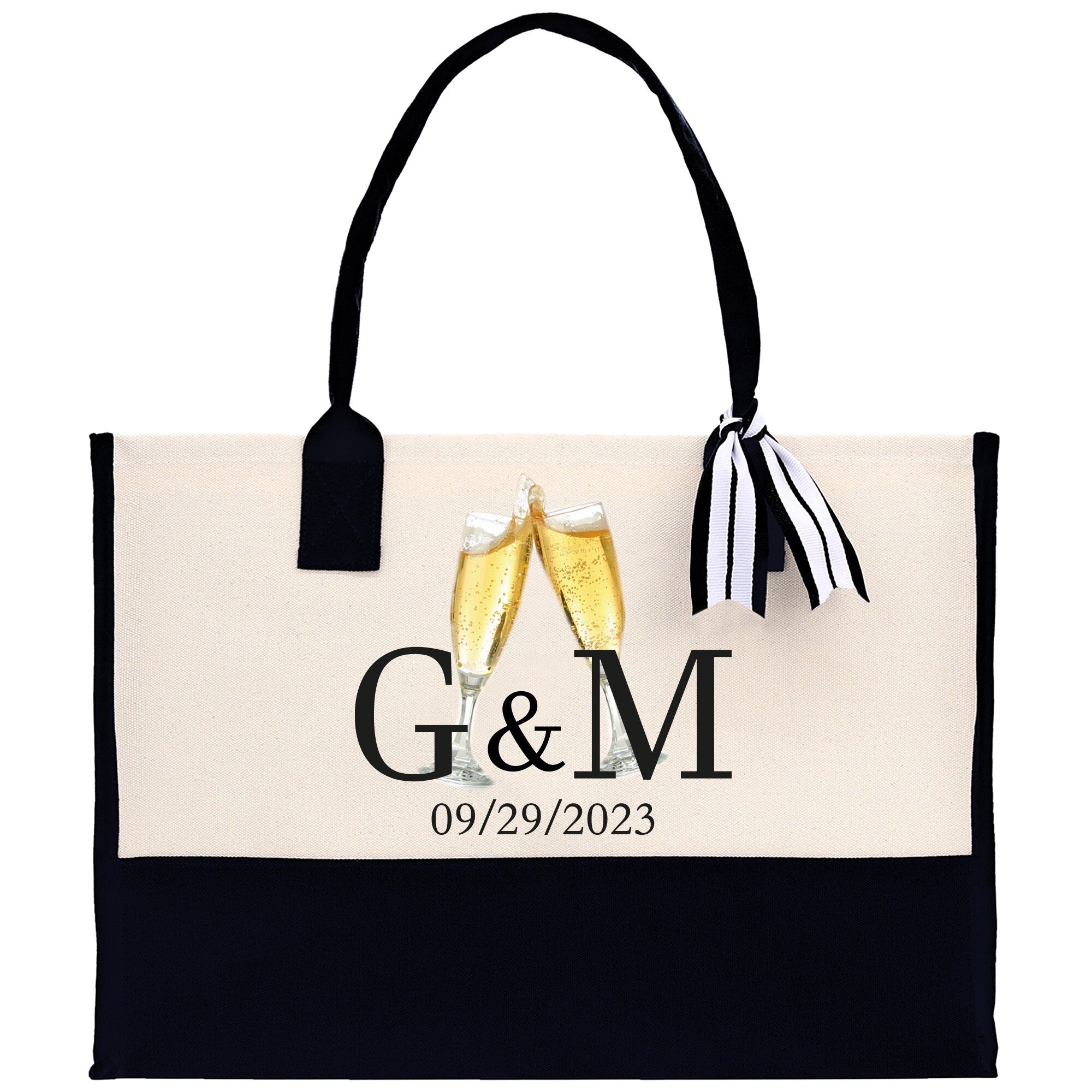 Initials and Date Customized Tote Bag 100% Cotton Canvas and Chic Personalized Tote Bag for Bridesmaid Anniversary Wedding Day Gift - Aaria Tees Aaria Tees