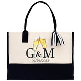 Initials and Date Customized Tote Bag 100% Cotton Canvas and Chic Personalized Tote Bag for Bridesmaid Anniversary Wedding Day Gift - Aaria Tees Aaria Tees