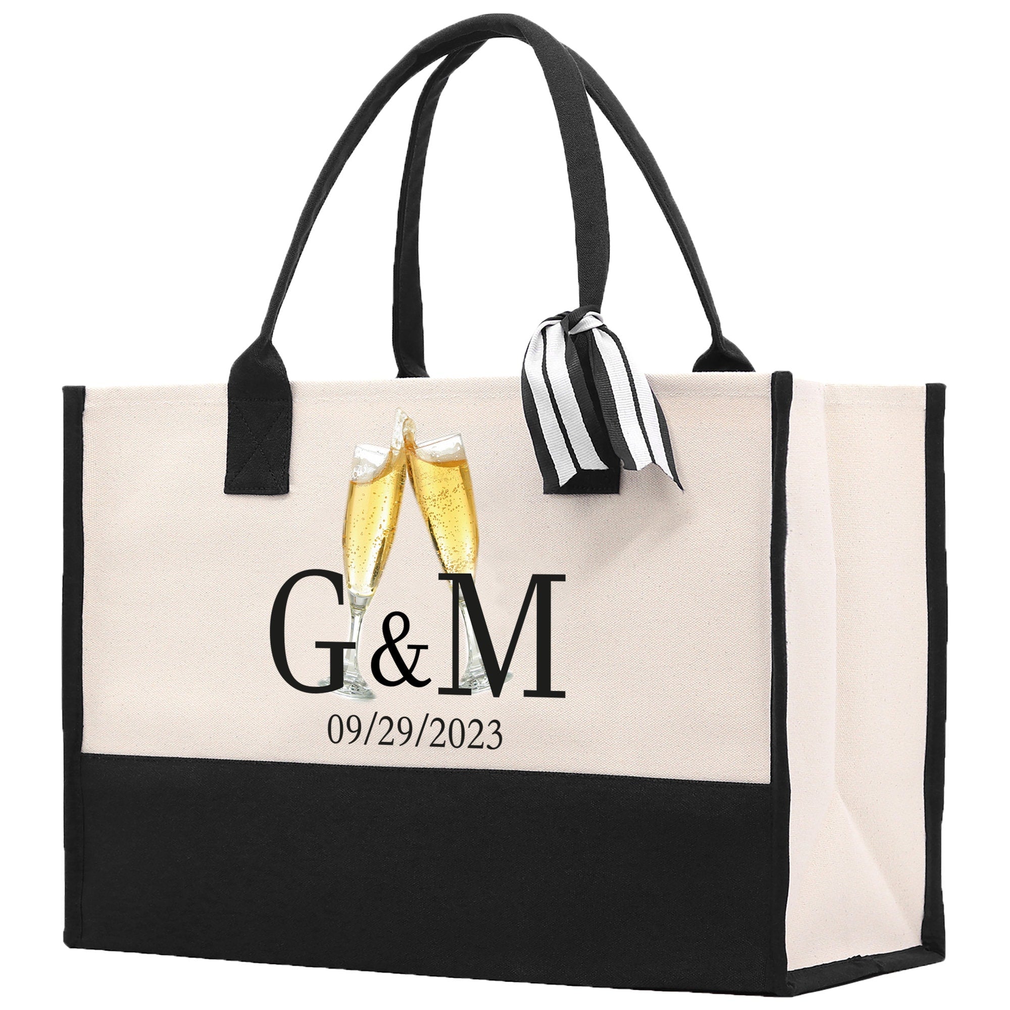 Initials and Date Customized Tote Bag 100% Cotton Canvas and Chic Personalized Tote Bag for Bridesmaid Anniversary Wedding Day Gift - Aaria Tees Aaria Tees