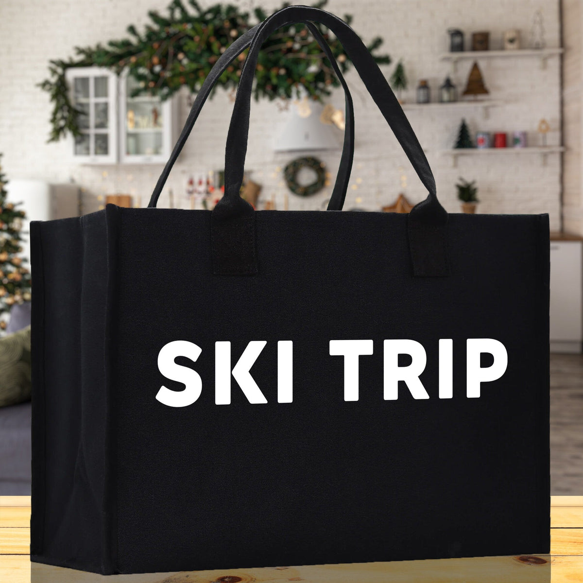 Ski Trip Cotton Canvas Chic Beach Tote Bag Multipurpose Tote Weekender Tote Gift for Her Outdoor Tote Vacation Tote Large Beach Bag - Aaria Tees