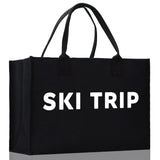 Ski Trip Cotton Canvas Chic Beach Tote Bag Multipurpose Tote Weekender Tote Gift for Her Outdoor Tote Vacation Tote Large Beach Bag - Aaria Tees Aaria Tees