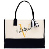 Initial and Name Cotton Canvas Tote Bag Personalized Bridesmaid Gift Bag Wedding Birthday Gift Custom Name Tote Maid of  Honor Wedding Gift - Aaria Tees Aaria Tees