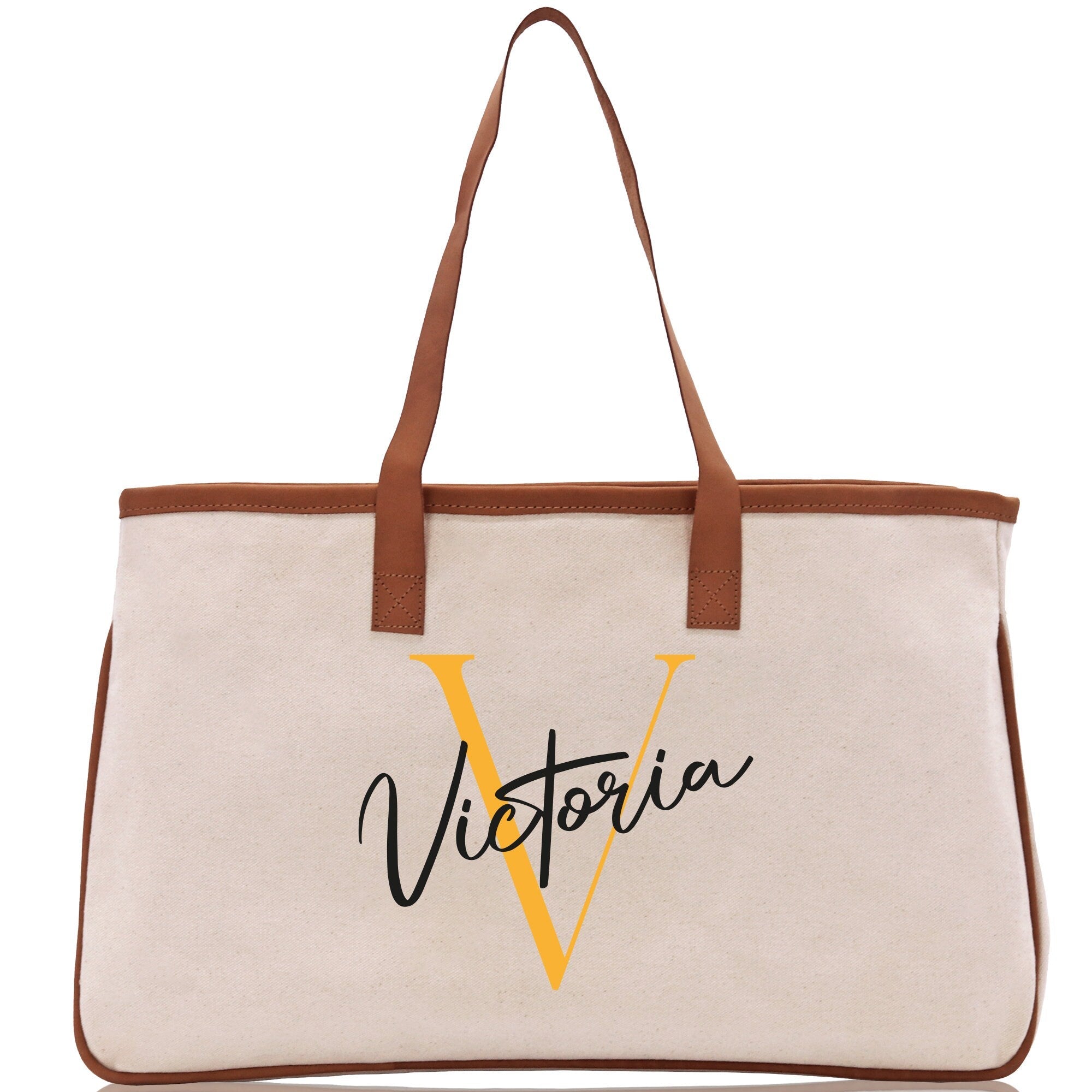 Initial and Name Cotton Canvas Tote Bag Personalized Bridesmaid Gift Bag Wedding Birthday Gift Custom Name Tote Maid of  Honor Wedding Gift - Aaria Tees Aaria Tees